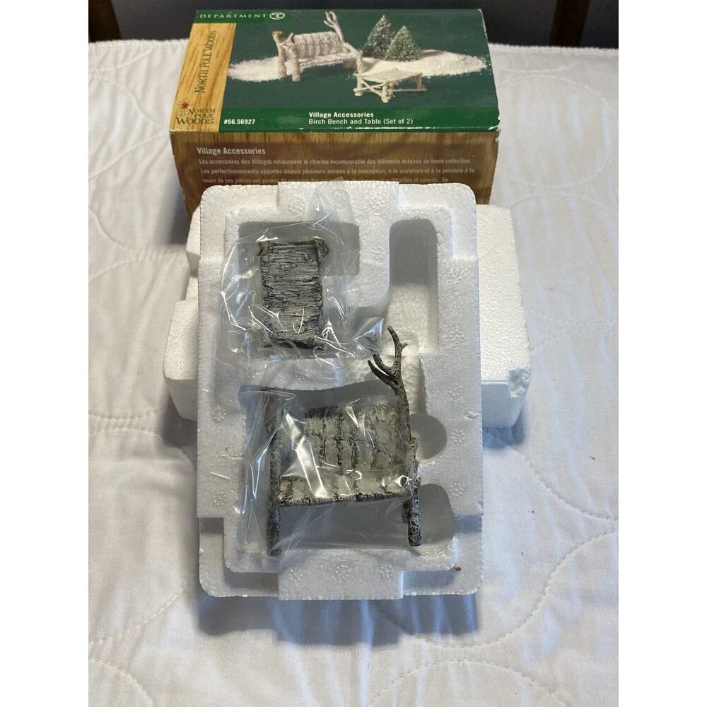 Dept. 56-NORTH POLE Birch Bench & Table Set 2-Village Accessories-#56927
